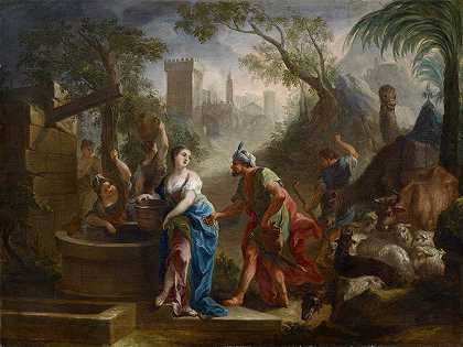 丽贝卡和以利以谢在井边`Rebekka And Eliezer At The Well (1760) by Joseph Esperlin