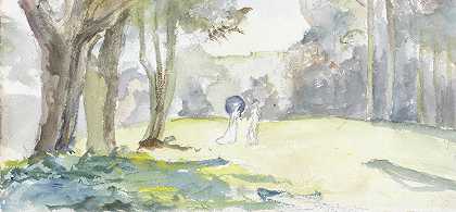 树间空地上的男人和女人`Man en vrouw op open plek tussen bomen (1834 ~ 1911) by Jozef Israëls