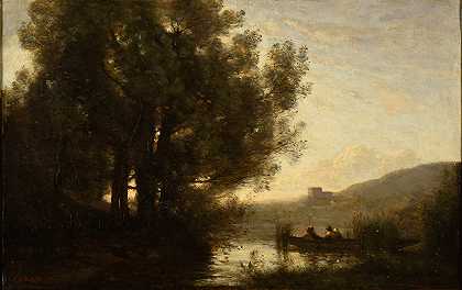 里维埃走廊`Le Passage de la rivière (1860~1870) by Jean-Baptiste-Camille Corot