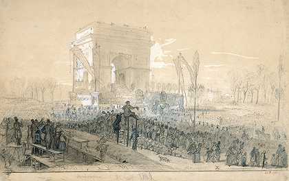 处的标志分布凯旋门，1848年4月21日`Distribution de drapeaux à larc de Triomphe, le 21 avril 1848 (1848 ~ 1896) by Constant-Joseph Brochart