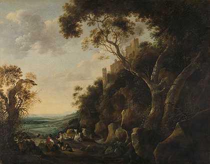 牧民景观`Landscape with Herdsmen (1652) by Gijsbert Gillisz. de Hondecoeter