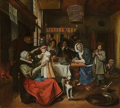 ;老年人歌唱，年轻人吹笛`As the Old Sing,so Pipe the Young (c. 1663 ~ 1665) by Jan Steen