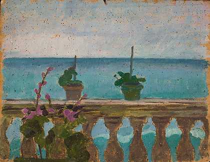 带花盆的阳台`Balcony with flower pots by Jan Rembowski