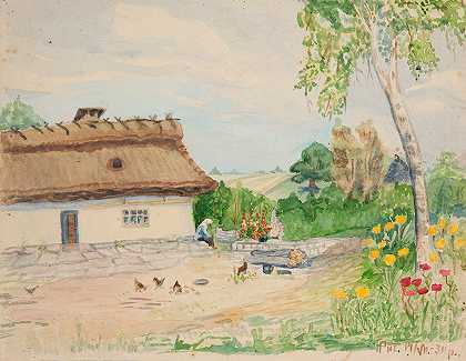 夏季乡村景观`Letni pejzaż wiejski (1930) by Sofija Paraszczuk