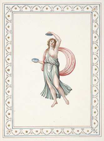 半裸的女人在敲钹。`Partially nude woman playing cymbals. (1783) by Pierre-Jean Mariette