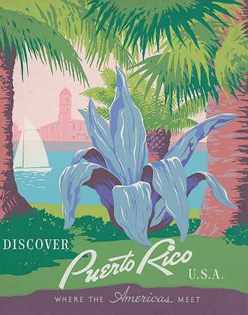 探索美国波多黎各。`Discover Puerto Rico U.S.A. (1936) by Frank S. Nicholson