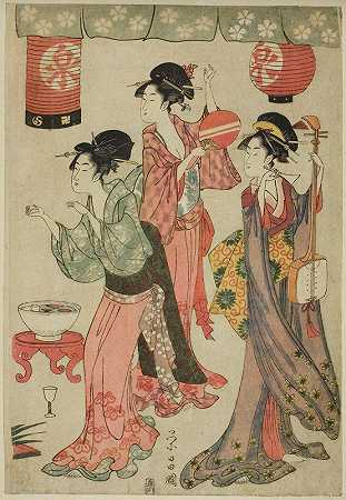 茶馆里的庆祝活动，来自对Chushingura的模仿`Festivity at a teahouse, from a parody of Chushingura (c. 1797~98) by Chokosai Eisho