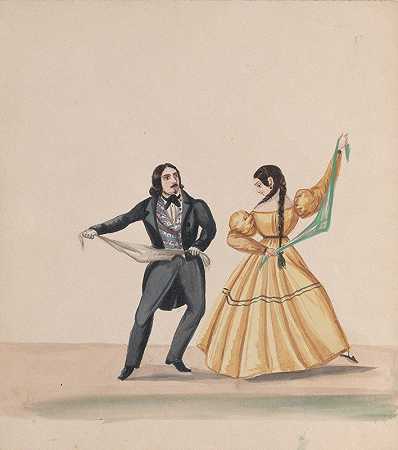 一男一女在跳舞`A man and a woman dancing (ca. 1848) by Francisco Fierro