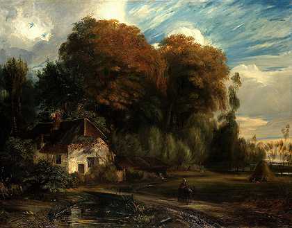 管理员康比涅森林中的一间小屋`Caretakers Cottage in the Forest of Compiegne (1826) by Paul Huet