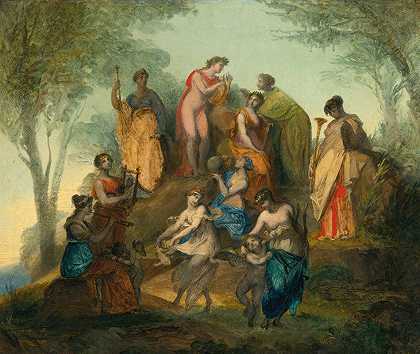 阿波罗和帕纳苏斯山上的九位缪斯女神`Apollo And The Nine Muses On Mount Parnassus by Pierre-Paul Prud;hon
