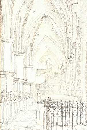 圣卡努特的南部通道奥登塞的s教堂`The Southern Aisle of St. Canutes Church in Odense (1835) by Christen Købke