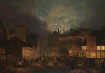 晚上在巴特马克狂欢节`Kermis op de Botermarkt bij avond (1834) by Hendrik Gerrit ten Cate