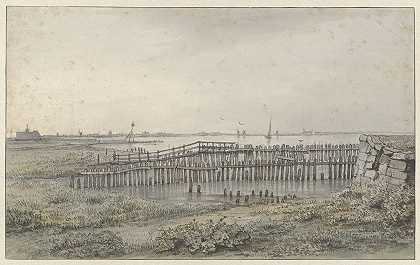 带栅栏的河流景观`Rivierlandschap met palissaden (1805 ~ 1862) by Joannes Dijkhoff jr.