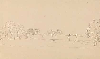 北安茨伊斯顿内斯顿的远景`Distant View of Easton Neston, Northants by Edward Francis Burney