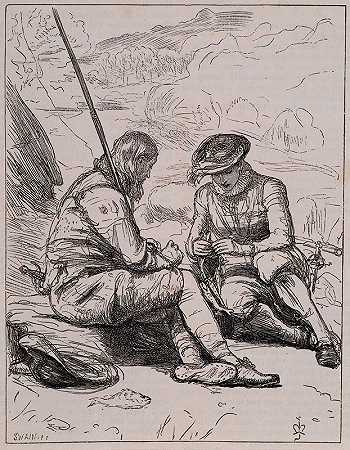 鸽子斯坦斯伯里和费尔顿的垂钓者对猎物进行分类`The Anglers of the Dove~Stansbury and Felton Sort the Prey (1862) by Sir John Everett Millais