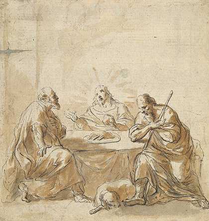 在艾默斯吃晚饭`Supper at Emmaus by Leonaert Bramer
