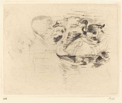 天鹅对着死水`Swans at Stagnant Water (1888~1890) by Berthe Morisot