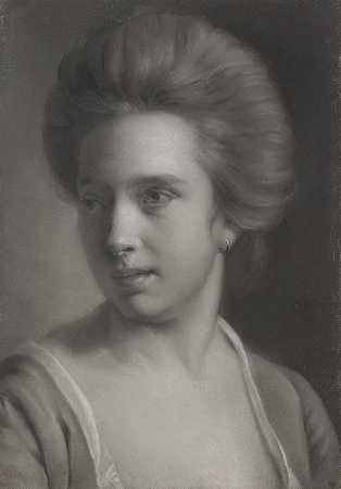 一个女人的肖像，她的头转向右边，戴着耳环`Portrait of a Woman, Her Head Turned to the Right, Wearing an Earring (ca. 1770–72) by Joseph Wright of Derby