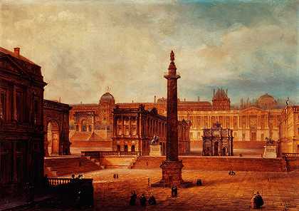 巴黎纪念碑综合景观`Vue composite des monuments parisiens (1836) by Domenico Ferri