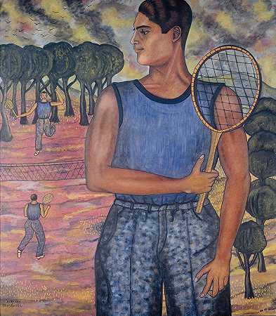 雨果·蒂尔格曼（网球运动员）肖像`Portrait Of Hugo Tilghman (The Tennis Player) (1924) by Abraham Ángel