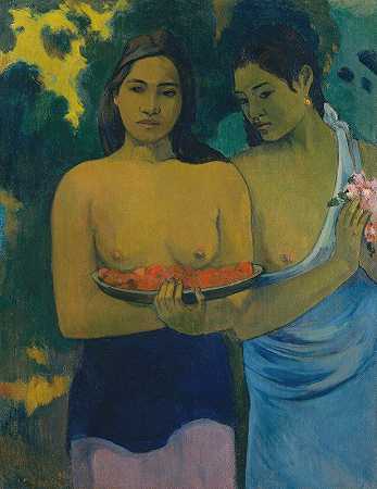 两个塔希提女人`Two Tahitian Women (1899) by Paul Gauguin