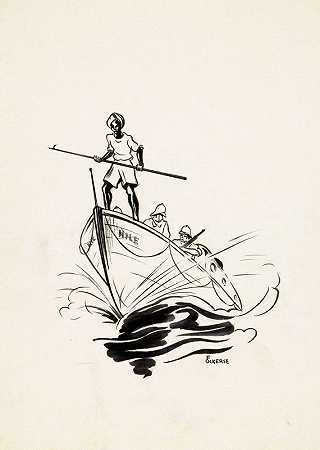 船上有三个人`Drie mannen op een boot (1934) by F. Ockerse