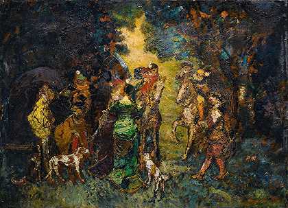 狩猎会议`The Hunting Meeting by Adolphe Monticelli