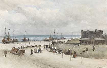 申维宁根海滩`The Beach at Scheveningen (1873) by Johannes Bosboom