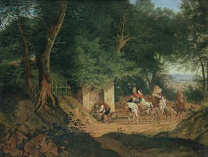 阿里西亚森林里的井`The Well in the Wood at Ariccia (1831) by Adrian Ludwig Richter