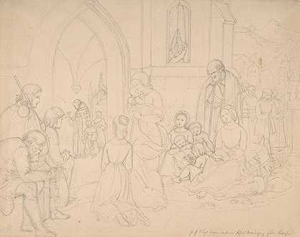 圣伊丽莎白带着她的第一个儿子去教堂`Saint Elizabeth Carrying Her First~born Son to the Church (ca. 1850) by Ludwig Emil Grimm