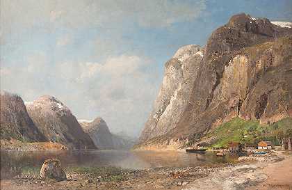 夏四`Summer fjord by Adolf Gustav Schweitzer