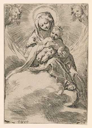 云中的女子和孩子`Virgin and Child in the Clouds (ca. 1581) by Federico Barocci
