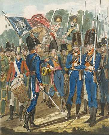 城市军队和其他费城士兵的成员`Members of the City Troop and Other Philadelphia Soldiery (1811–ca. 1813) by John Lewis Krimmel