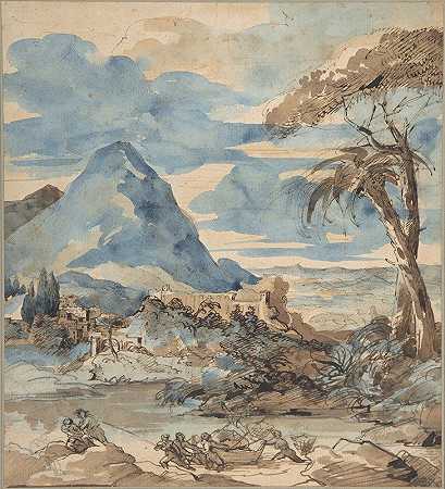 渔夫风景`Landscape with Fishermen (1818) by Théodore Géricault