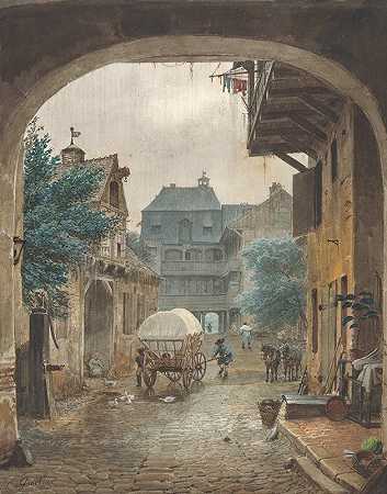 科尔马一家客栈的庭院景观`View into the Courtyard of an Inn at Colmar (1821–77) by Eduard Gaertner