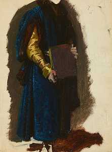 Tęczyn和的Jaśko这是我的衣服。对这幅画的研究贾德维加女王的誓言`
Jaśko of Tęczyns Garment. Study to the Painting The Oath of Queen Jadwiga (1867)  by Józef Simmler