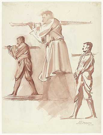 三项关于站着的人的研究，左边`Drie studies van een staande man, naar links (1869 ~ 1925) by Antoon Derkinderen