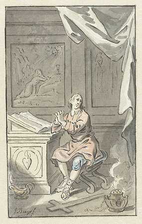 坐着的人双手合十，背着一本圣经`Zittende man met gevouwen handen, achter een bijbel (c. 1734 ~ c. 1801) by Jacobus Buys
