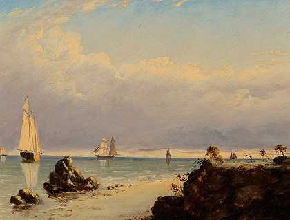 海岸上的早晨`Morning on the Coast (1880) by Clement Drew