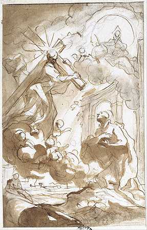带着十字架的基督出现在洛约拉的圣伊格纳提乌斯面前`Christ, Carrying His Cross Appears to Saint Ignatius of Loyola (1690s) by Domenico Piola
