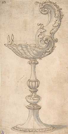 由外壳和S形蜗壳组成的杯子或圣骨匣的设计`Design for a Cup or Reliquary Composed of a Shell and S~Volute (1652–1725) by Giovanni Battista Foggini