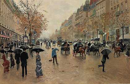秋天的鱼林荫大道`Boulevard Poissonnière en automne by Jean Béraud