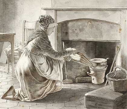 食物准备好了。埃克斯伯格巴黎的女主人`Food is Prepared. Eckersbergs Hostess in Paris (1812) by Christoffer Wilhelm Eckersberg