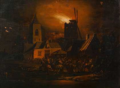 风车之火（夜曲）`Brand einer Windmühle (Nachtstück) (ca. 1630) by Albert Poel