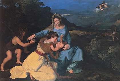 麦当娜带着孩子圣凯瑟琳和圣约翰`Madonna with the Child, Saint Catherine and Saint John (between 1610 and 1620) by Pietro da Cortona