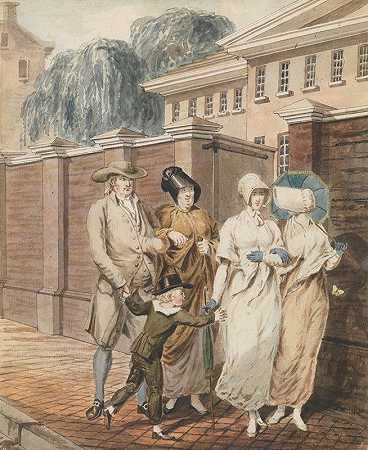 周日上午在费城阿奇街会议室前`Sunday Morning in front of the Arch Street Meeting House, Philadelphia (1811–ca. 1813) by John Lewis Krimmel