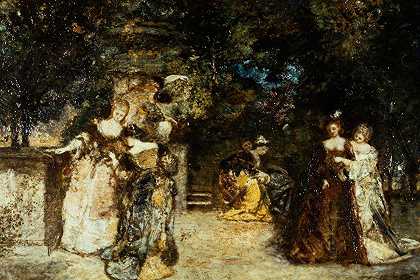 花园派对`Garden Party (c. 1868) by Adolphe Monticelli