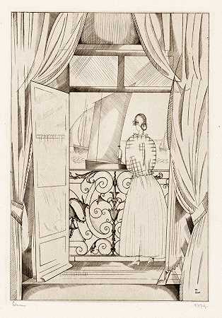 透过窗户看海景`Zeezicht door een raam (1923) by Jean Emile Laboureur
