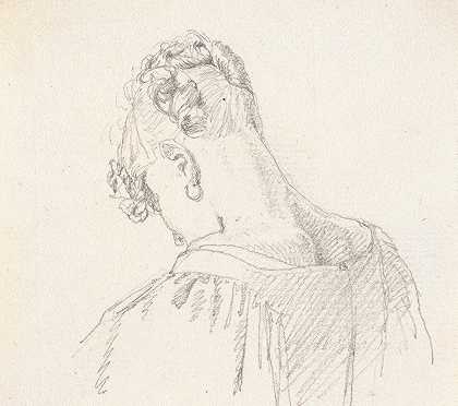艺术家的一个姐妹的肖像，从后面观看的肩部图像`Portræt af en af kunstnerens søstre, skulderbillede set skråt bagfra (1810 – 1848) by Christen Købke
