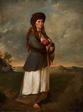 带着孩子的女人对着风景`Woman with a child against landscape (circa 1862) by Andrzej Grabowski